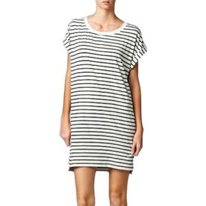 Ellison Womens Black White Striped Short Sleeve Rolled Cuff T-Shirt Dress Size L